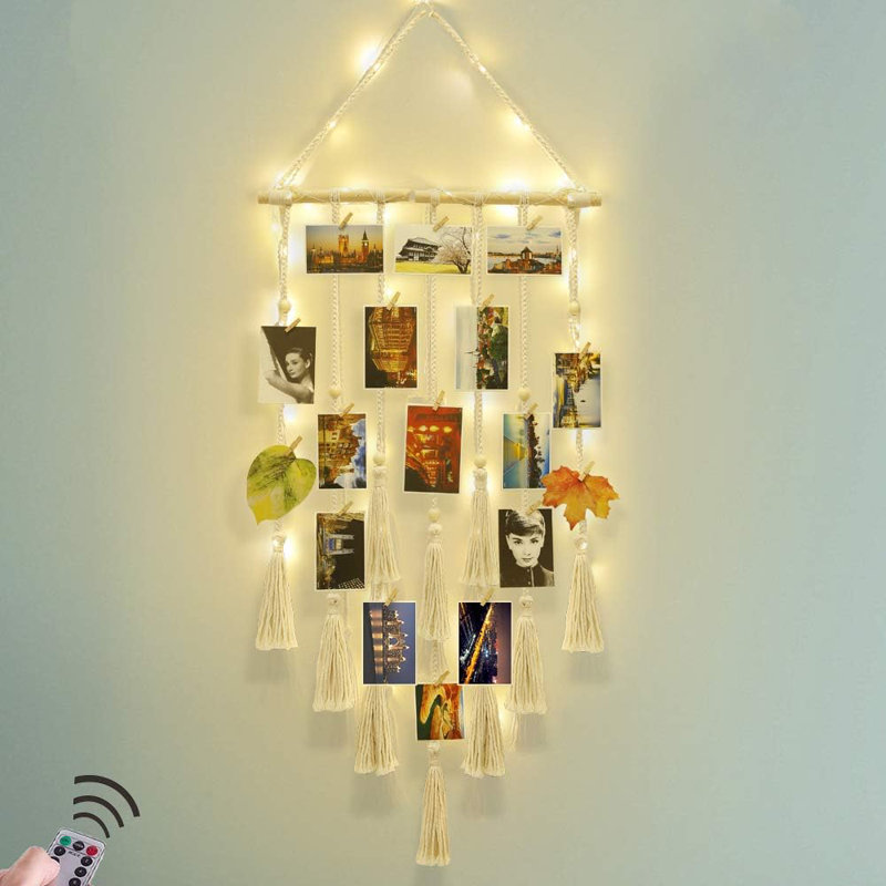 Macrame Hanging Photo Display With Lights