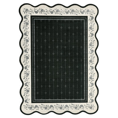 Tapis lavables pour le salon 8 x 10 Tapis pour la chambre à coucher Tapis festonné Tapis à bordure moderne Intérieur résistant aux taches pour la salle à manger Bureau Pépinière Noir