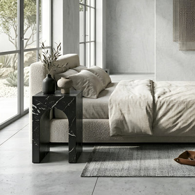 Modern 18" Hollow Arch Faux Marble Square Side Table With Engineered Cementitious Composites End Table For Living Room