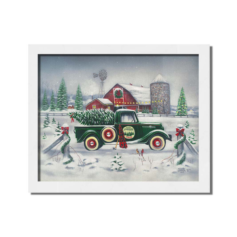 Camion de Noël Ye Olde par Robert Andrea, Non, H 18 po x l 22 po, Toile encadrée blanche avec une seule photo
