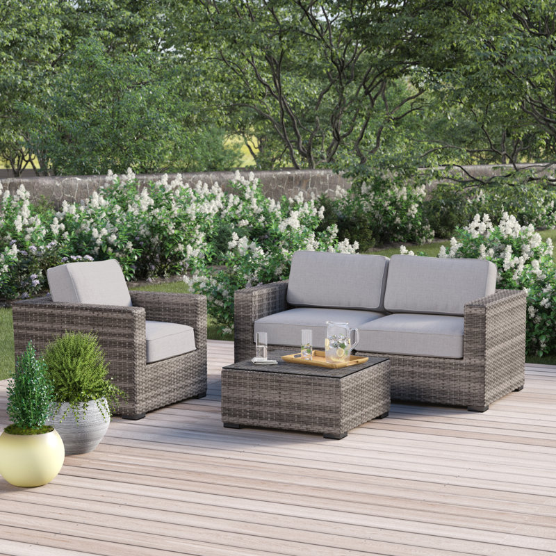 Tonioni Fully Assembled 3 - Person Seating Group with Cushions, Olefin Gray