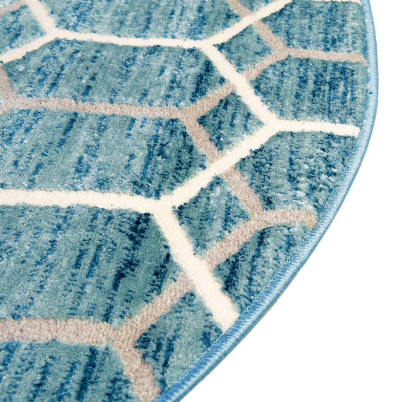Tapis bleu / ivoire en laine Numa, Ovale 5 pi 3 po x 8 pi
