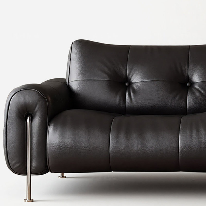 Canapé modulaire noir en cuir véritable, 94.49" W
