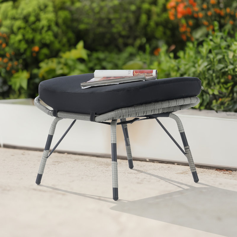 Repose-pieds d'extérieur avec coussin Sunbrella® Kluss, Gris, Noir