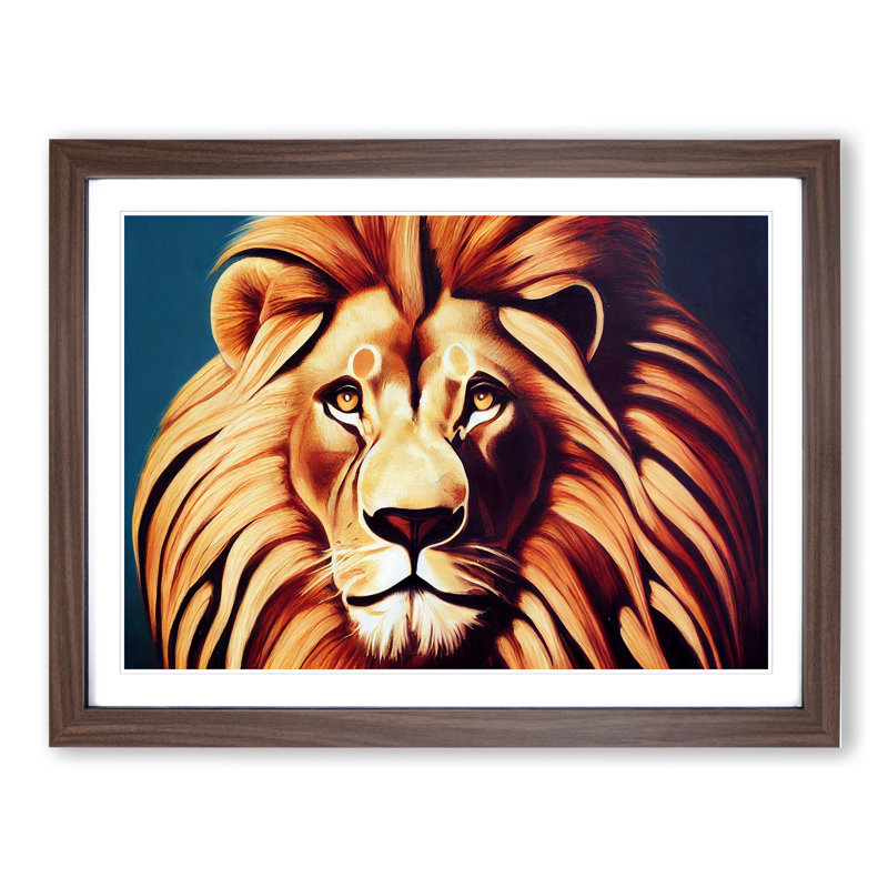 Prime Lion - Single Picture Frame Print, 25cm H x 34cm W x 2cm D, Walnut Framed