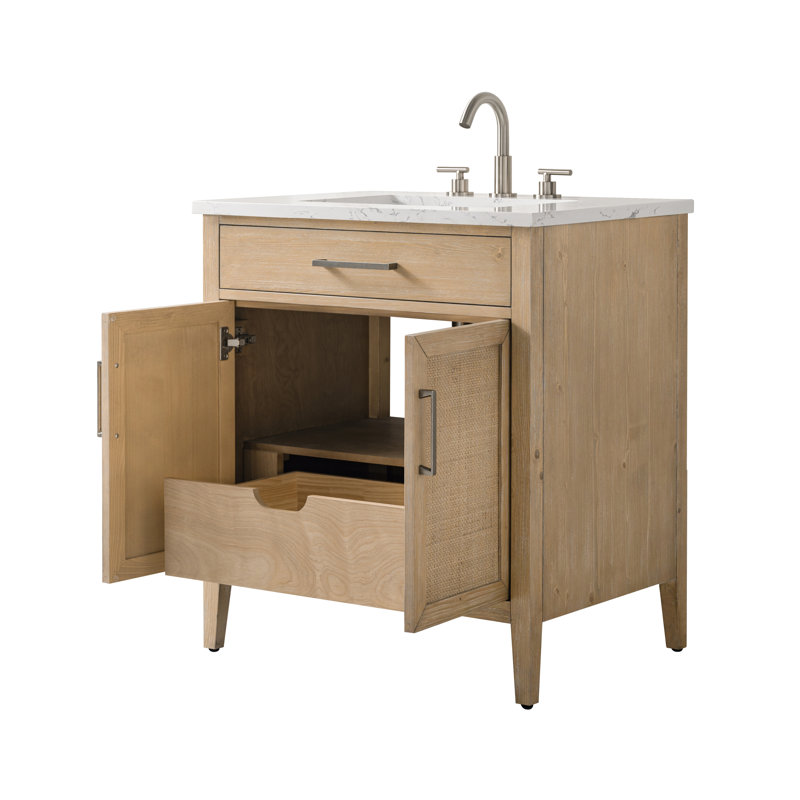 Meuble-lavabo simple 30 po avec dessus Sebastiano, Sable côtier / nickel antique