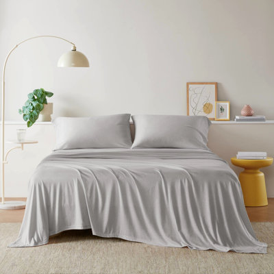 All Season Queen Bedding - Cotton Blend Knit Sheets, 50% , Machine Washable, 1 Flat Sheet, Fitted 2 Pillowcases, Fits Up To 16" Mattress, Grey Colour Sheet Use, Absorbent & Warm, Soft Fabric