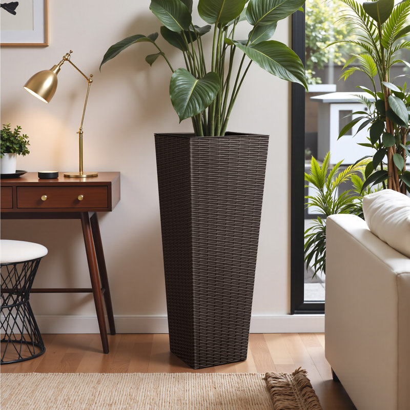 Ebern Designs 2-piece Premium Imitation Rattan Plastic Planters With  Drainage Holes, Tall Planter Pots For Indoor & Outdoor Use & Reviews |  Wayfair