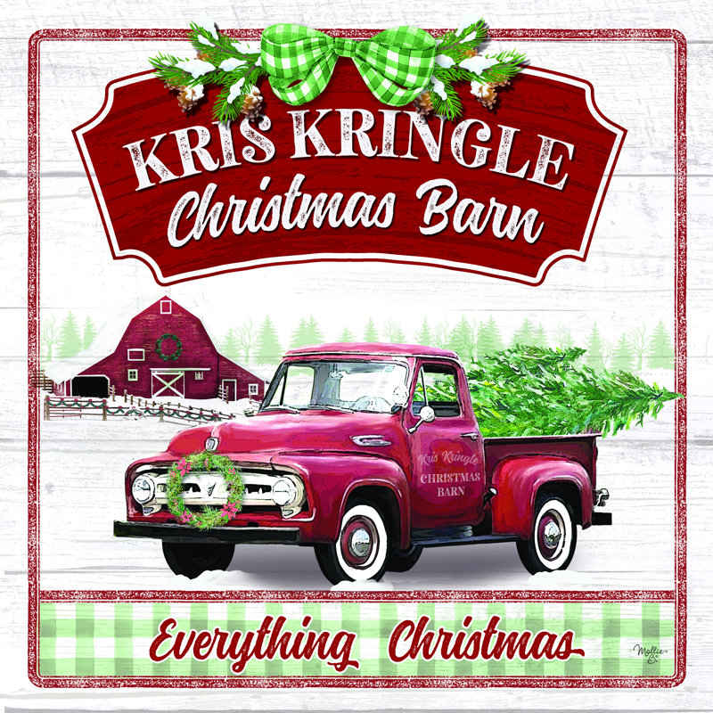«Kris Kringle Christmas Barn» par Mollie B. - reproduction, H 30 po x l 30 po, Toile tendue