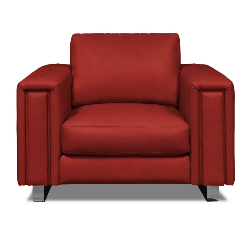 Tribeca Leather Club Chair, Lipstick (Dreamer), Stainless Steel