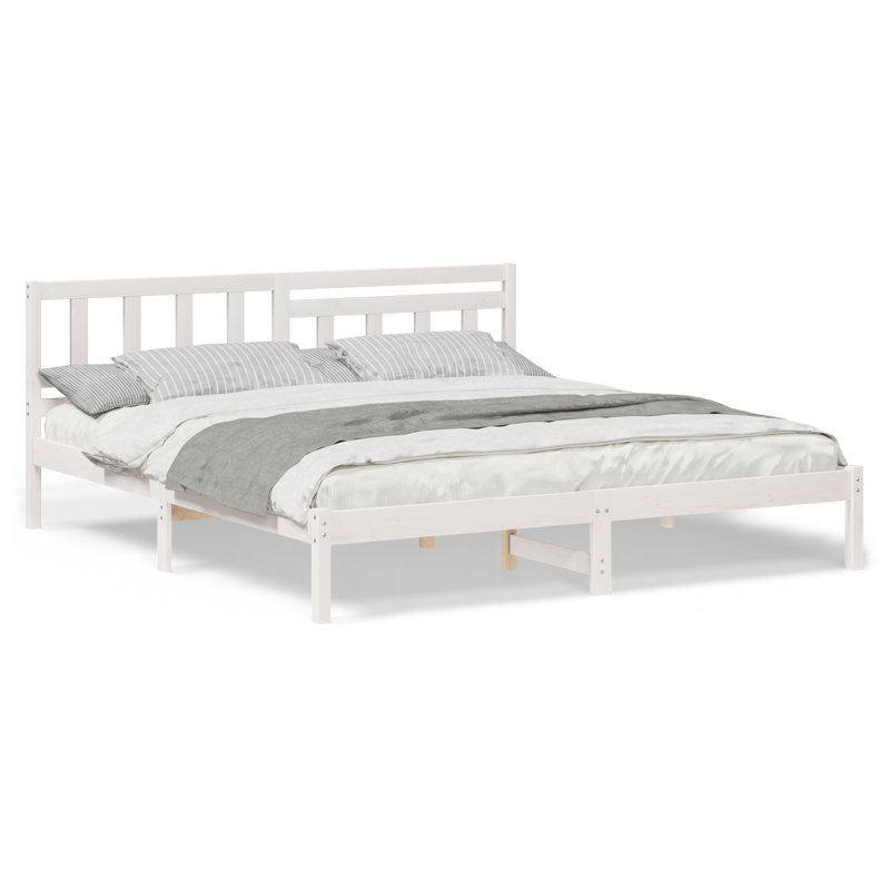 With Headboard Wax Solid Pine Wood, White, Super King (6')
