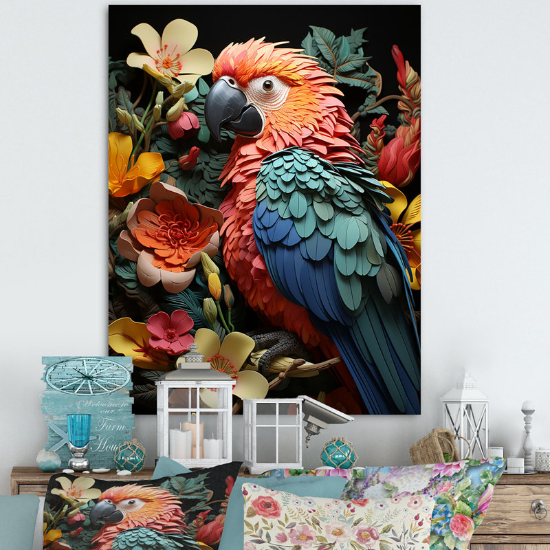 Perroquets plumes des tropiques I sur toile, Natural Floater Framed, H 44 po x l 34 po