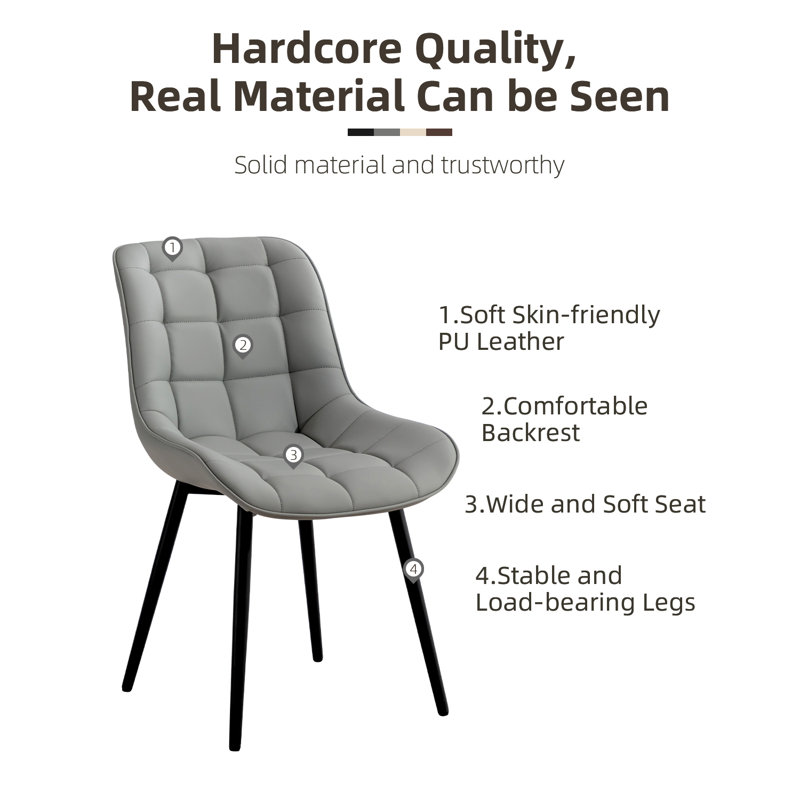 Chaise de salle à manger rembourrée en métal avec dossier en polyuréthane et chaises de salle à manger en cuir PU, Gris