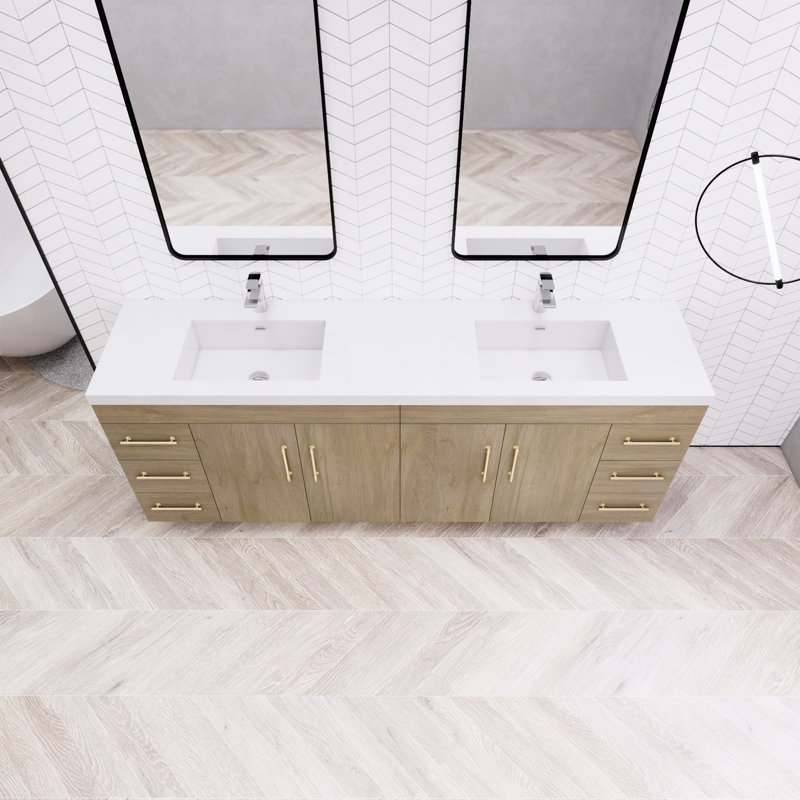 Ensemble de meuble-lavabo double 84 po Irline, Chêne blanc
