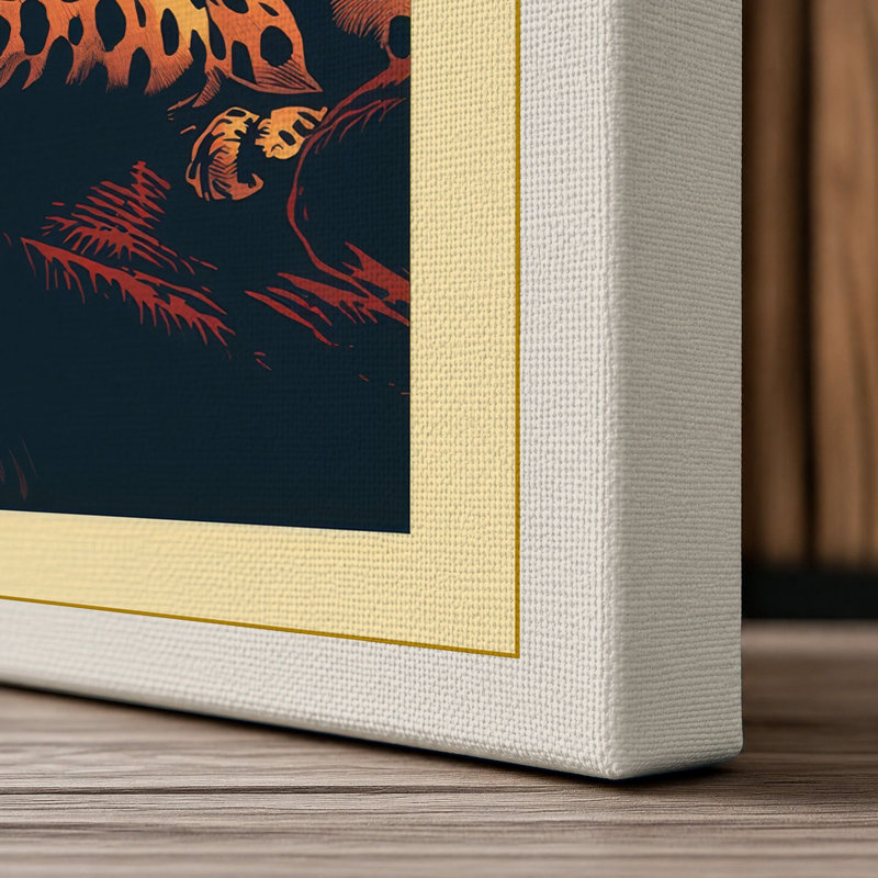 Leopard at Sunset Boho 1 Piece Wrapped Canvas Wall Art, 36x24 - 91.4 x 61.0 cm, Cream Border