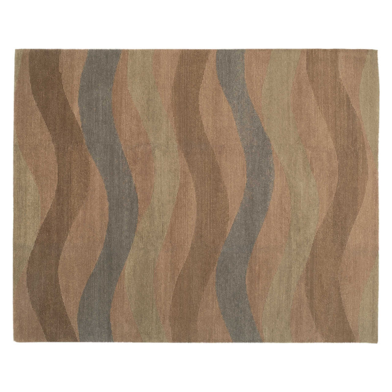Wool Striped Area Rug in Brown/Gray/Taupe, Rectangle 3' x 5'