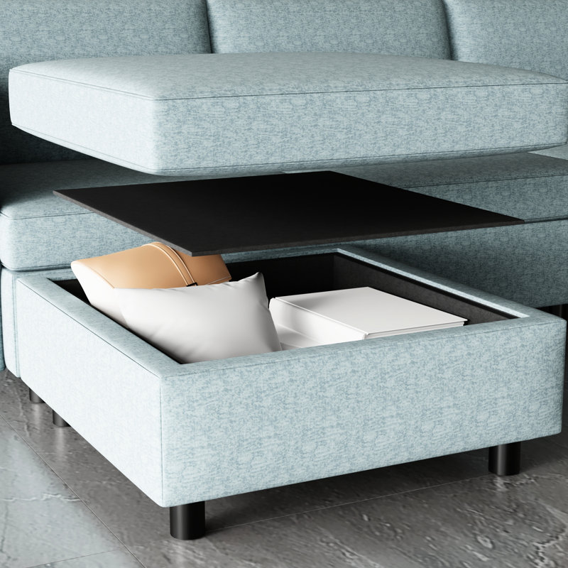 Modular Sectional Couch With Sleeper And Storage, 6 Antique Blue Chenille For Living Room Storage Compartment,