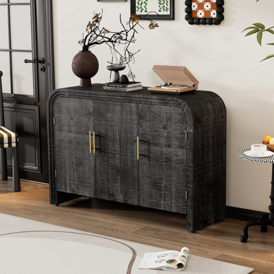 Retro Minimalist 3-door Curved Sideboard With Gold Handles And Adjustable Shelves