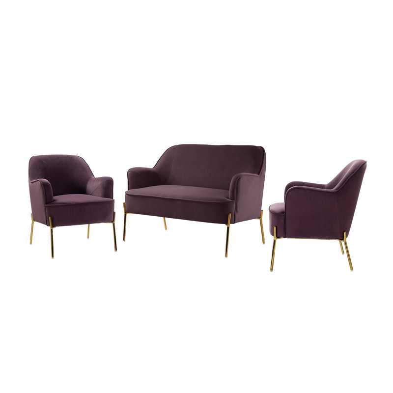 Ensemble de salon 3 pièces Amilia, Velours mauve