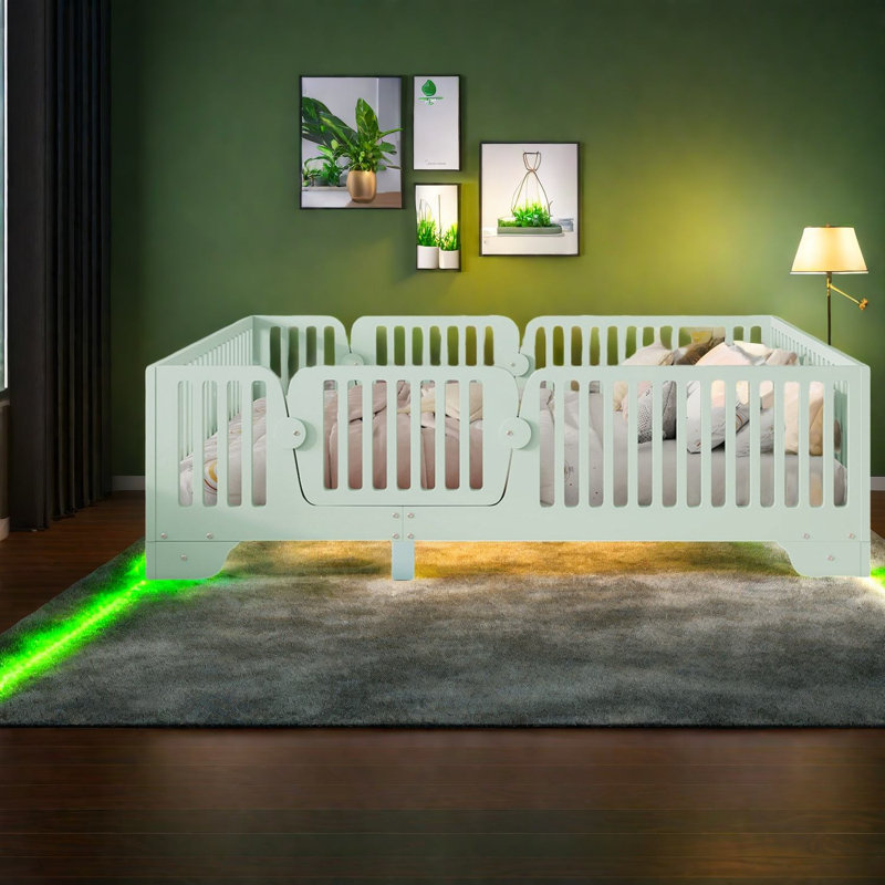 Lit à plancher double en bois aggloméré peu encombrant, style Montessori moderne pour enfants