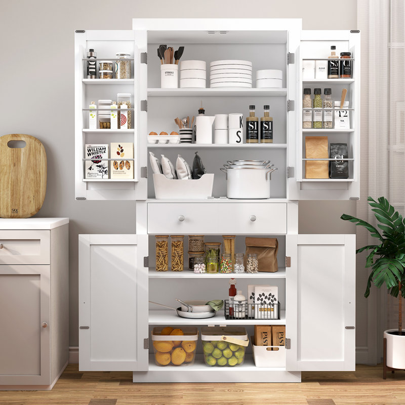 Joele 72 Kitchen Pantry with 4 Doors and 1 Drawer, White