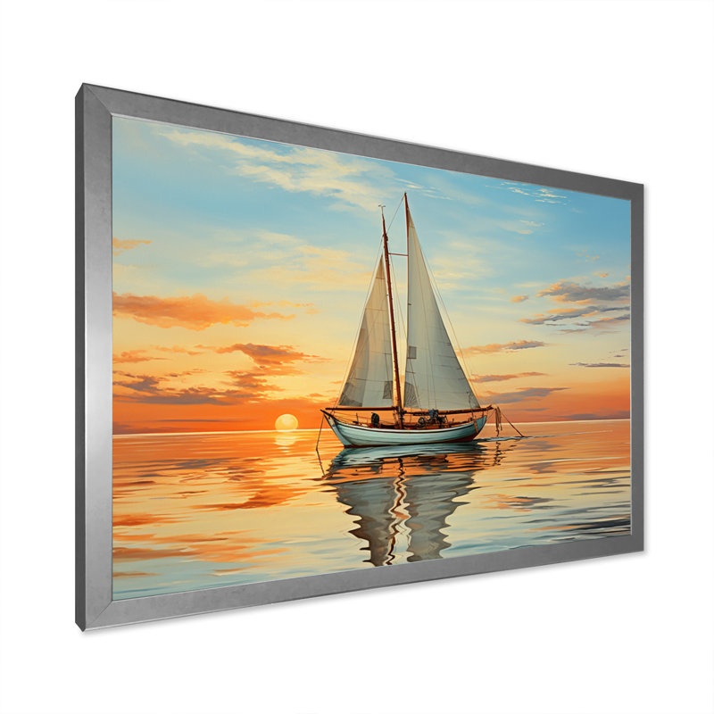 Voilier, réflexion rythmique I sur toile, H 24 po x l 32 po x P 1 po, Cadre simple argenté
