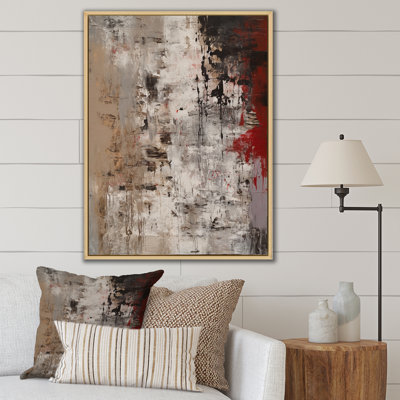 Fading Passion Abstract In Retro Beige And Red I - Abstract Painting Wall Art