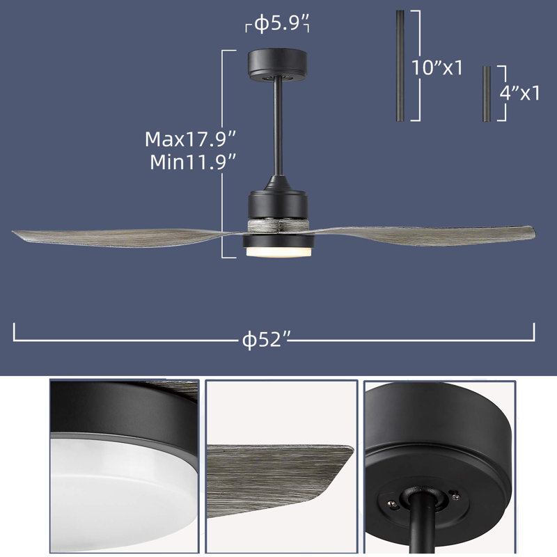 52'' Ceiling Fan with LED Lights, Grey