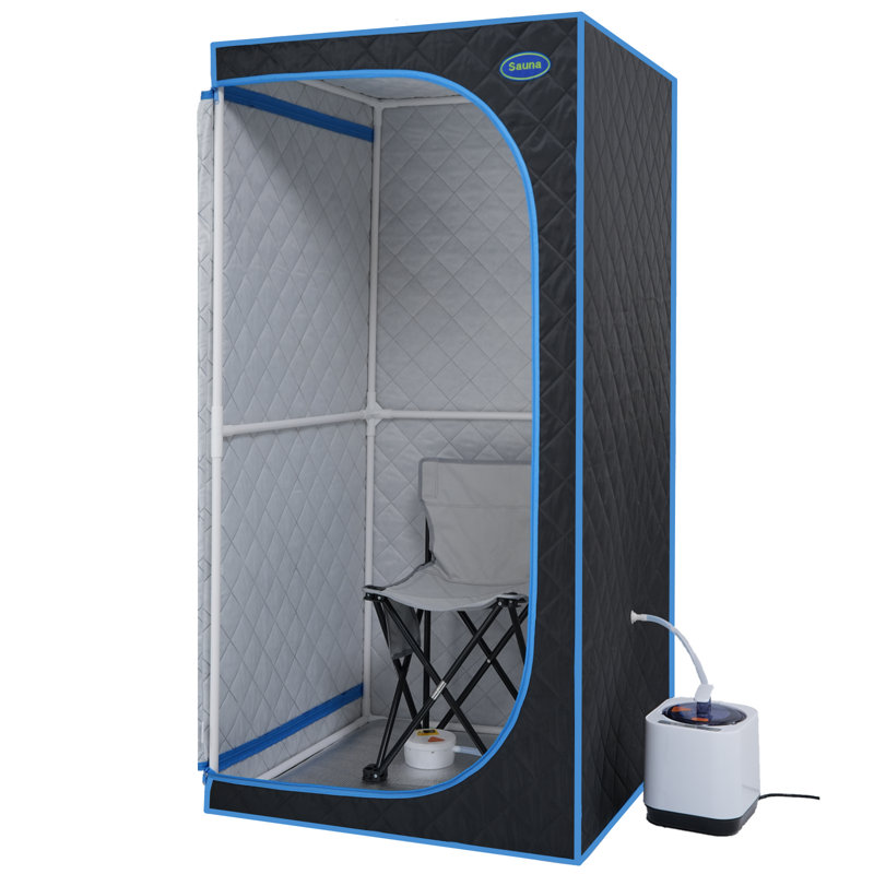 Portable Black Full Size Steam Sauna Tent–personal Home Spa, With Steam Generator, Remote Control, Foldable Chair, Pvc Pipes