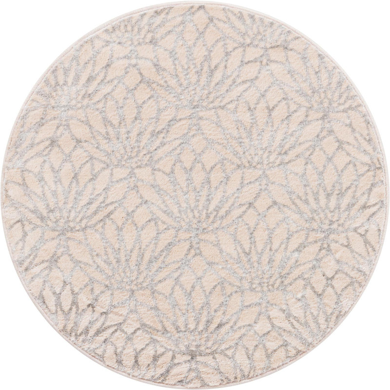 Tapis contemporain blanc cassé Alyciana, Rond 3 pi 3 po
