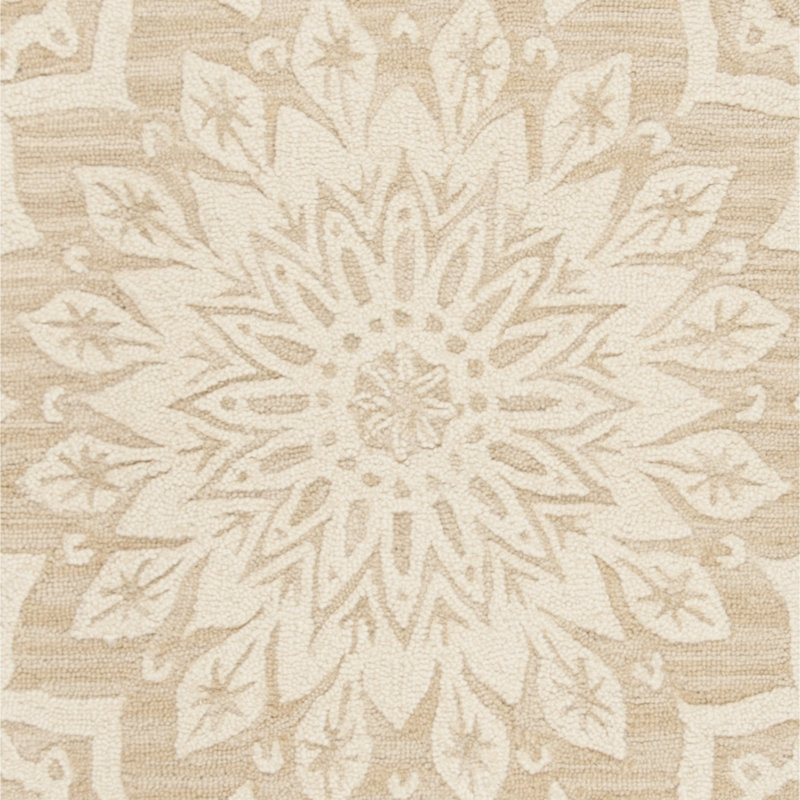 Tapis ivoire en laine touffeté à motif floral Jahiem, Rond 8 pi