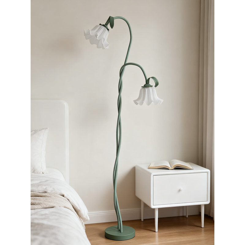 Lampe sur pied créative avec 2 têtes de fleurs et lumière réglable à col de cygne flexible pour le salon, la chambre à coucher et le bureau Creative