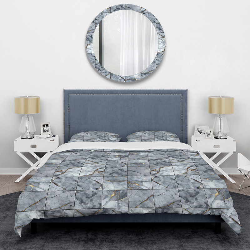 Ensemble de housse de couette Gray Marble Tiles - Tiles, Housse de couette simple + 2 taies décoratives st
