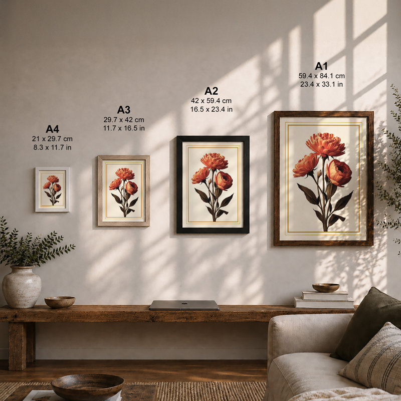 Carnation Studies Botanical - Framed Print, A4 - 29.7 x 21.0 cm, Unframed