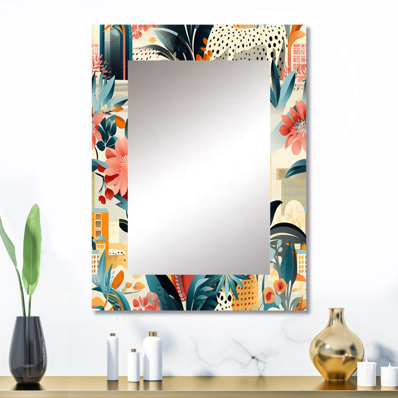 Azai Urban Jungle City, motif tropical - miroir mural tropical unique, botanique, miroir floral, impression d'art en métal