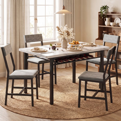 Ensemble de table de salle à manger 5 pièces de style moderne avec plateau rectangulaire en faux marbre et 4 chaises rembourrées en velours, ensemble de salle à manger pour 4 personnes avec rangement sous la table