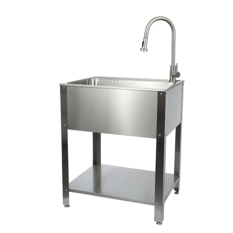 Presenza All-in-One Freestanding Stainless Steel Laundry Utility Sink with Stand and Faucet