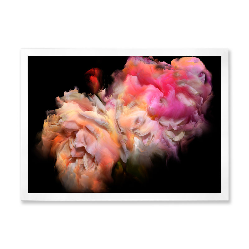 «Multi Pink Dark Fractal Flower», reproduction de cadre photo sur toile, H 8 po x l 12 po x P 1 po, Cadre photo blanc