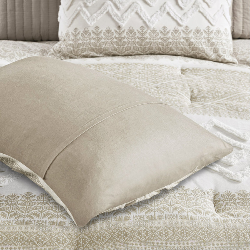 Ensemble d'édredon en coton 3 pièces avec capitonnage en chenille taupe très grand / très grand californien