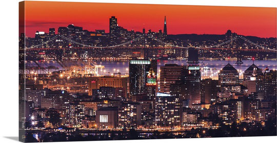 « oakland df twilight », reproduction de photo greg linhares, H 15 po x l 30 po x P 1,5 po, Toile