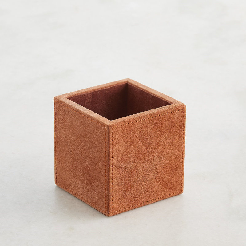 Posh Pencil Cup-Rust Suede, Tan