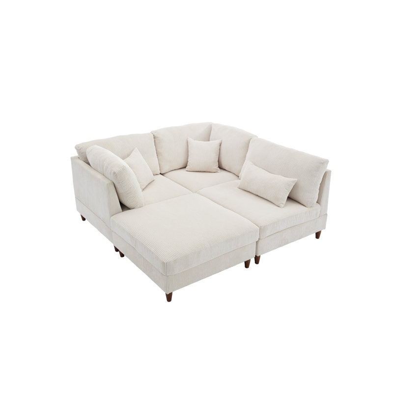 Michelyn Corduroy L-Shaped Sectional, Beige Corduroy