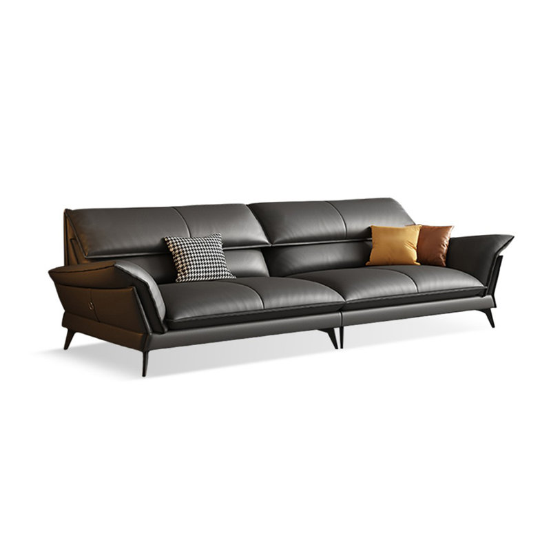 Canapé modulaire noir en cuir véritable, Noir, H 34,65 po x l 109,45 po x P 38,58 po, 4