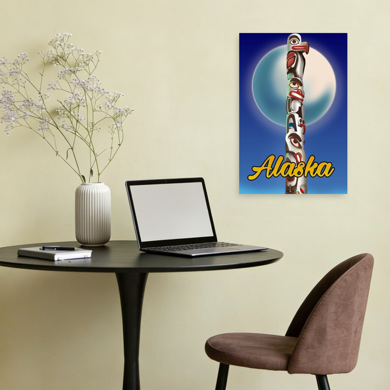 Totem lunaire de l'Alaska - Paysage abstrait traditionnel contemporain - Impression d'art mural nature, H 24 po x l 16 po
