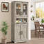 Armoire de rangement grise avec portes en verre, grande armoire autoportante de 67 pouces avec tablette réglable pour la salle de bain, la buanderie, la cuisine ou le salon