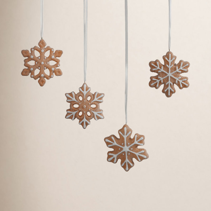 Assortiment de décorations de Noël à biscuits, 8 pièces suspendues (2 ensembles de 4), Flocon de neige beige d'hiver