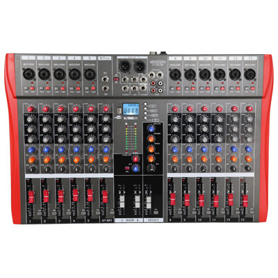 5 Core Audio Mixer 12 Channel DJ Soundboard USB Interface Bluetooth Mixing Console w Repeat Delay +48V