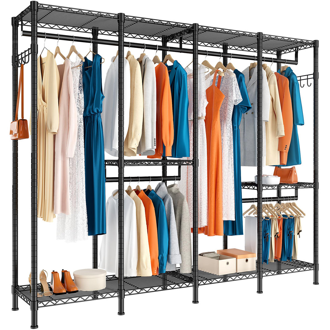Mardena 75"H Metal Clothes Rack, Portable Clothes Hanging Rack, Heavy Duty Garment Rack with Hooks Rebrilliant