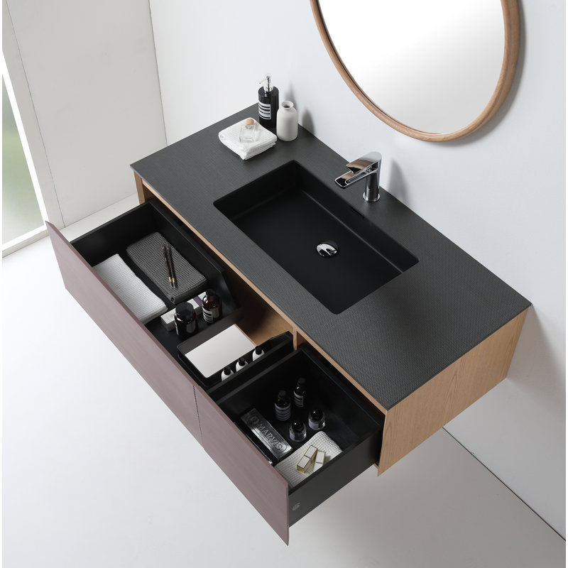 Ensemble de meuble-lavabo mural simple 59,06 po Diella, Caramel