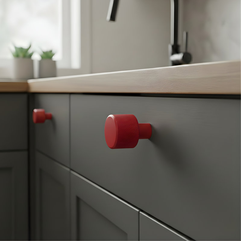 Poignée de meuble ronde moletée ROUS Hardware - Poignée de tiroir en aluminium massif, finition mate, rose (rouge) 1 unité